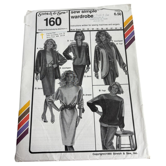 Stretch and Sew Sewing Pattern 160 Sew Simple Wardrobe Dress Top Cardigan Uncut
