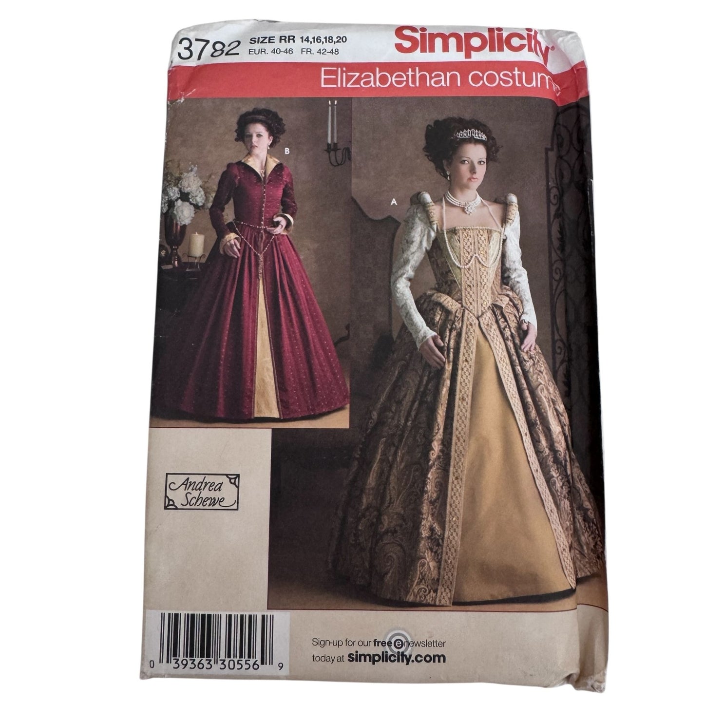 Simplicity Sewing Pattern 3782 Elizabethan Costume Tudor Gown Dress 14-20 Andrea Schewe Uncut Historical