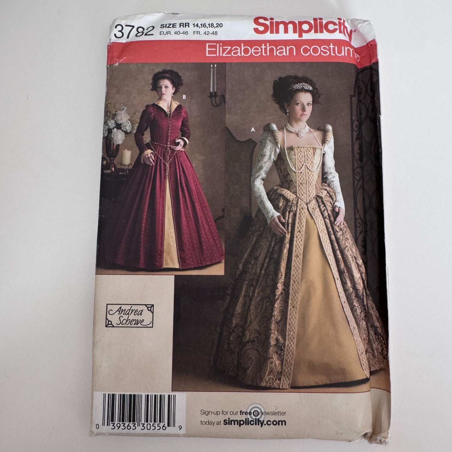 Simplicity Sewing Pattern 3782 Elizabethan Costume Tudor Gown Dress 14-20 Andrea Schewe Uncut Historical
