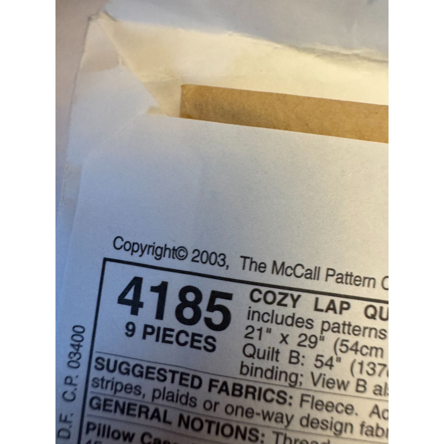McCalls Sewing Pattern 4185 Lap Quilt Fleece Blanket Pillow Case Kids Travel UC