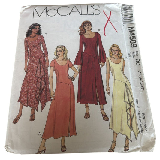 McCalls Sewing Pattern M4509 Dress Trumpet Sleeve Back Zipper 12 14 16 18 Uncut