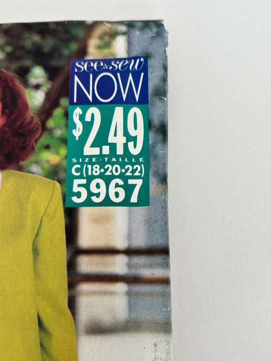 Butterick Sewing Pattern 5967 Misses Jacket Skirt Top Career Work UC Sz 18 20 22