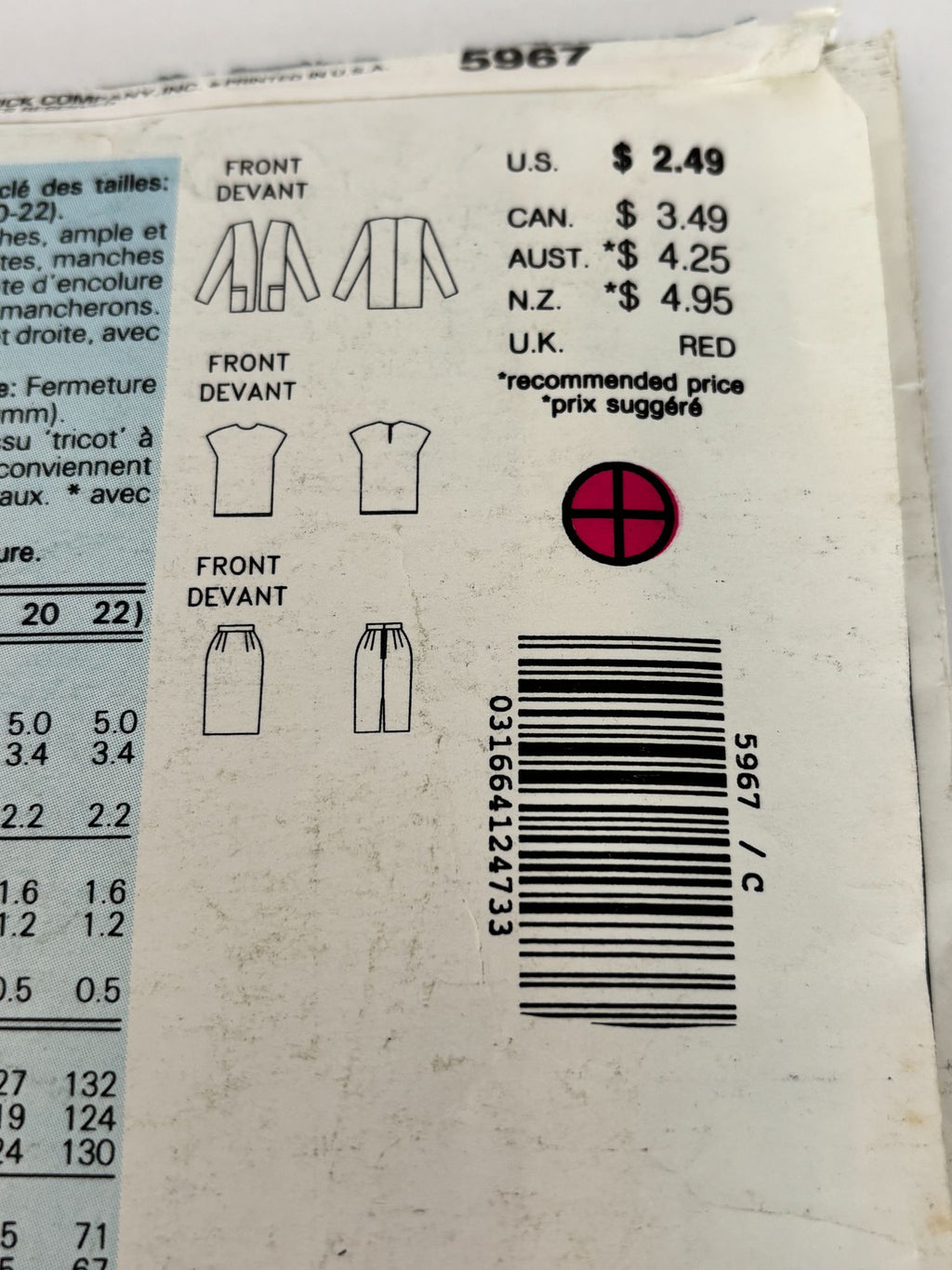 Butterick Sewing Pattern 5967 Misses Jacket Skirt Top Career Work UC Sz 18 20 22