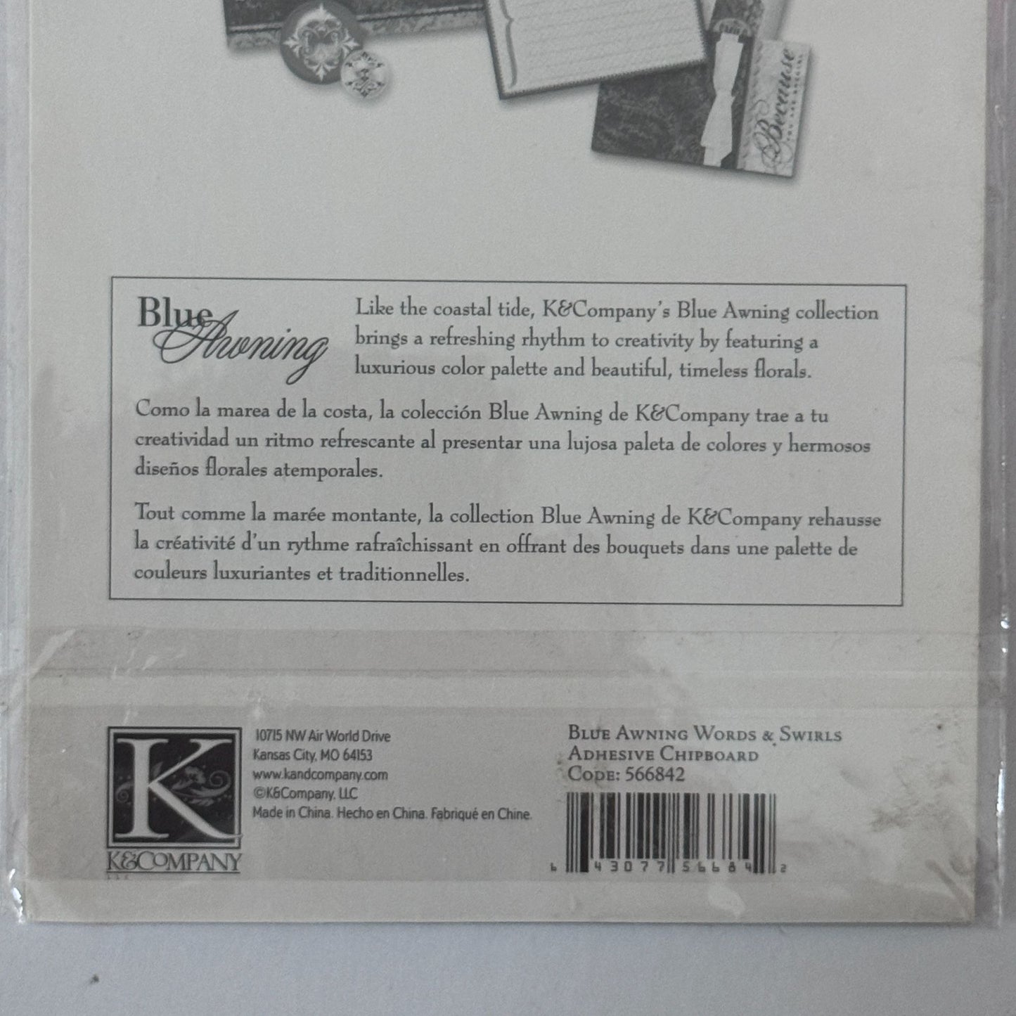 K Company Blue Awning Adhesive Chipboard Words Swirls Scrapbooking Memories Love