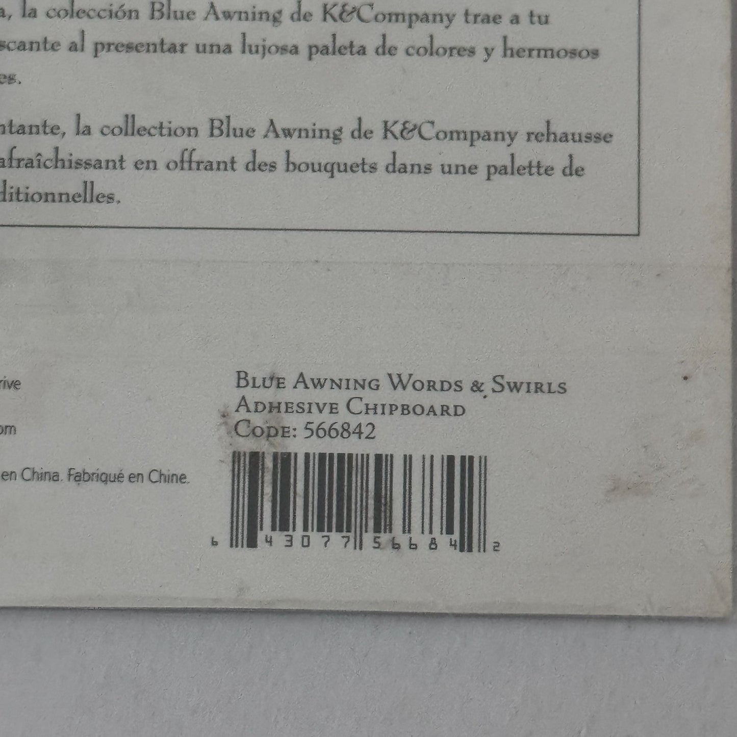 K Company Blue Awning Adhesive Chipboard Words Swirls Scrapbooking Memories Love