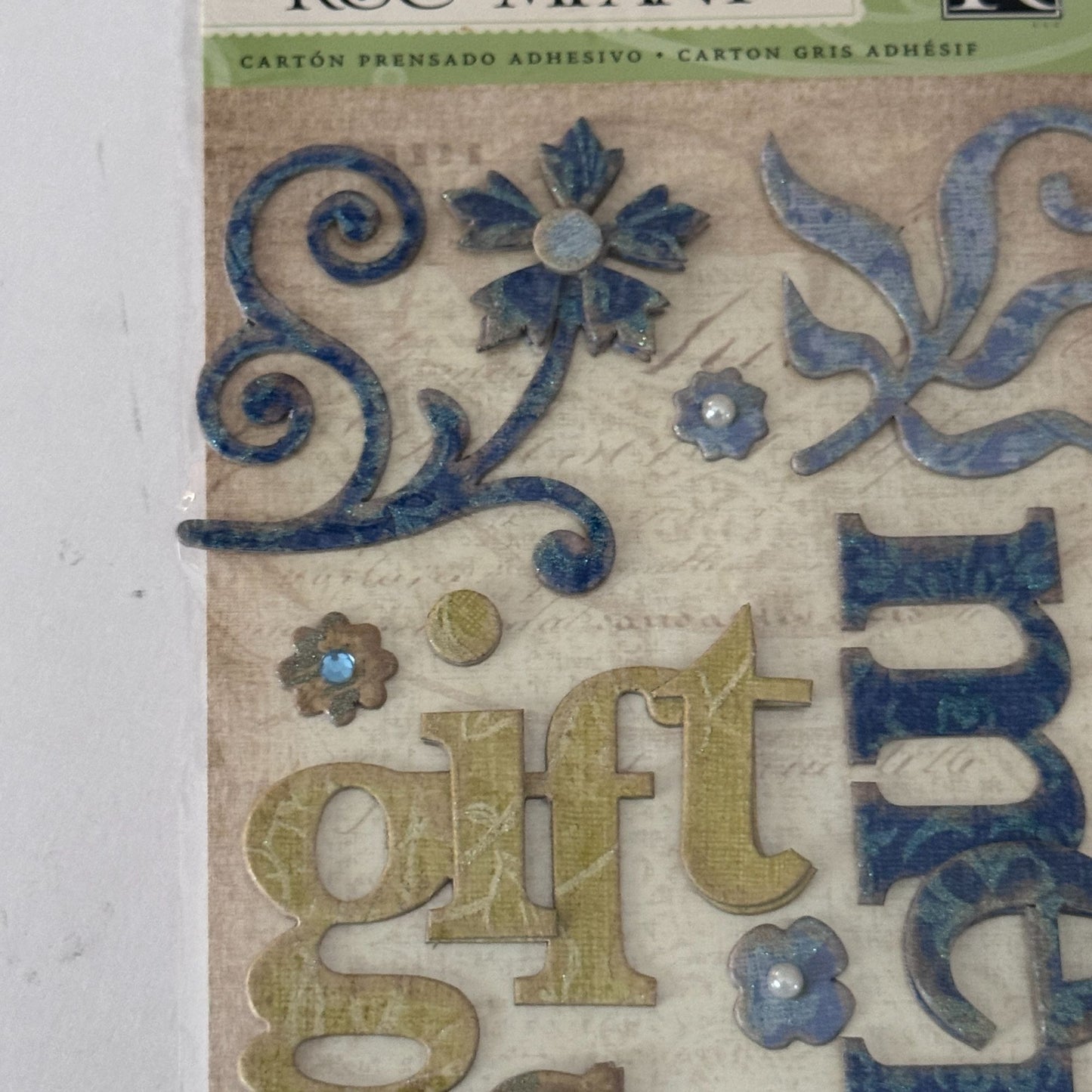K Company Blue Awning Adhesive Chipboard Words Swirls Scrapbooking Memories Love