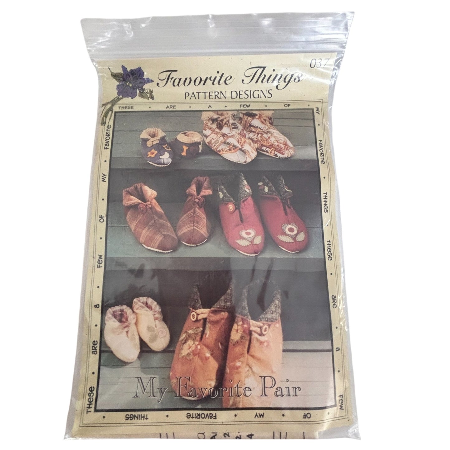 Favorite Things Sewing Pattern 037 Slippers Family Sizes Baby to Adult All Ages
