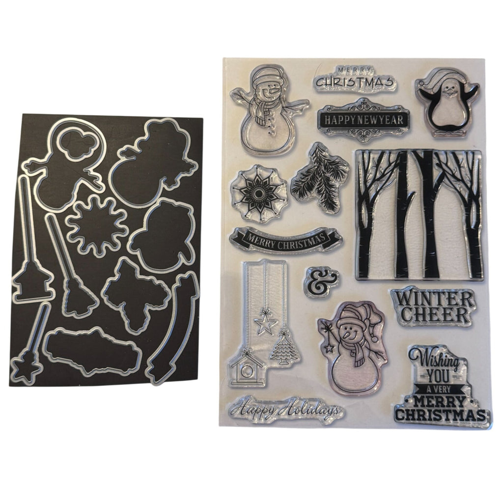 Gina K Winter Cheer Clear Stamps and Matching Dies Christmas Snowman Penguin Holiday Card Making Set