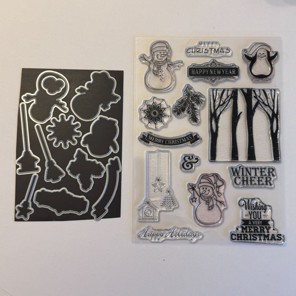 Gina K Winter Cheer Clear Stamps and Matching Dies Christmas Snowman Penguin Holiday Card Making Set