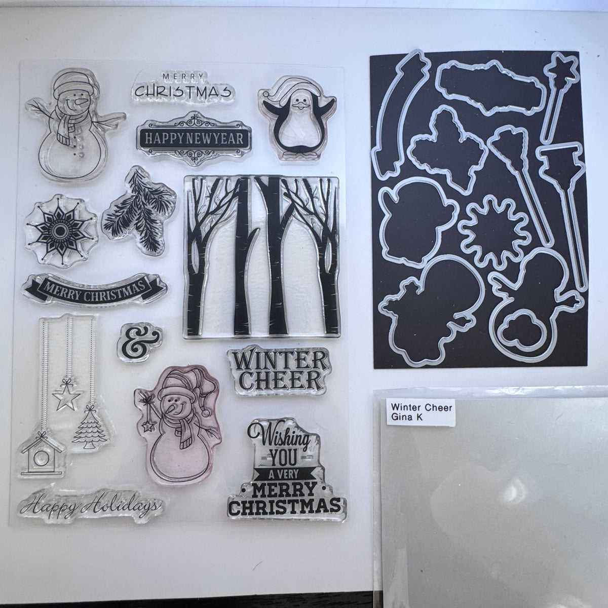 Gina K Winter Cheer Clear Stamps and Matching Dies Christmas Snowman Penguin Holiday Card Making Set