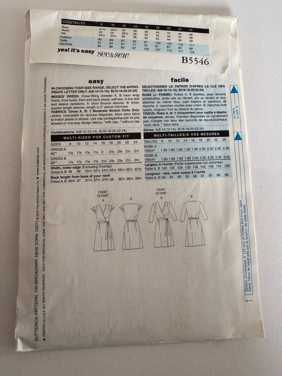 Butterick Sewing Pattern B5546 Wrap Dress 2010s Modern Classic 8–14 Easy Uncut
