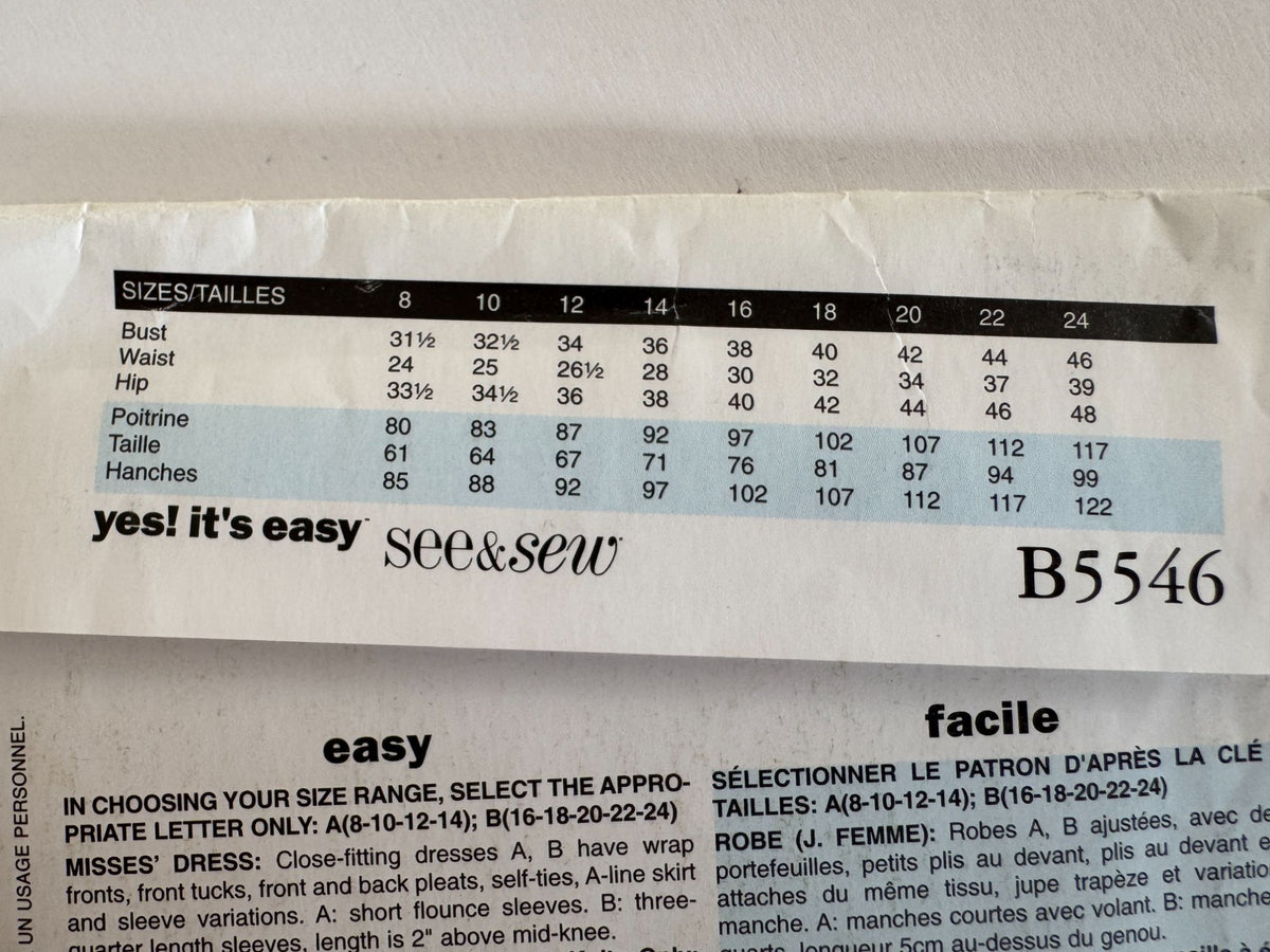 Butterick Sewing Pattern B5546 Wrap Dress 2010s Modern Classic 8–14 Easy Uncut