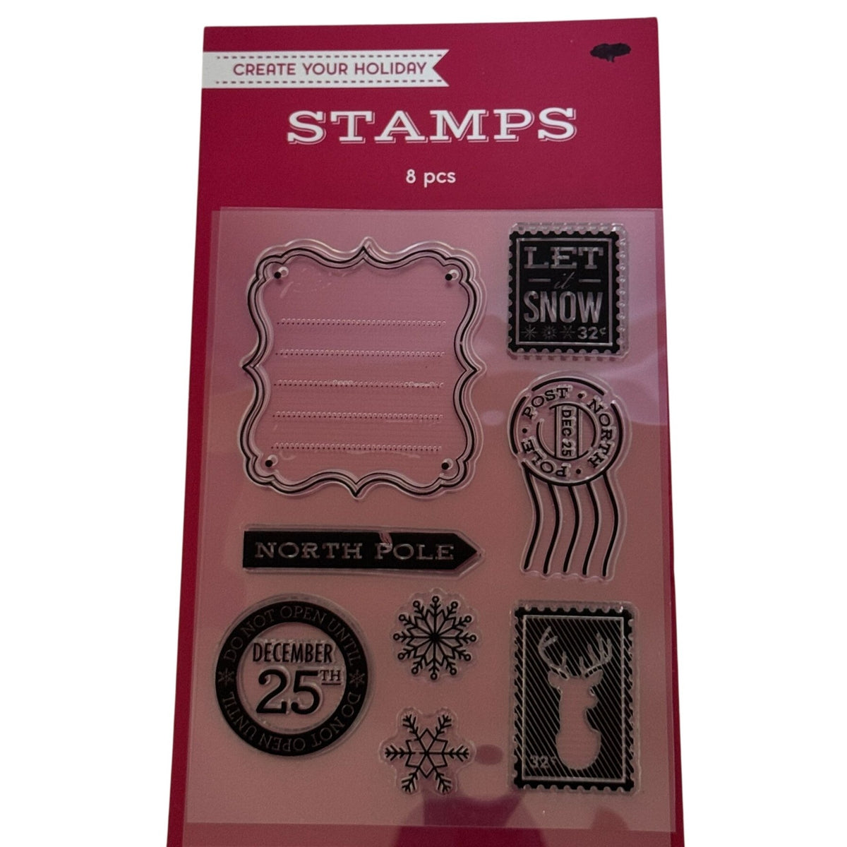 Christmas Clear Stamp Set North Pole Reindeer Postmark Snowflake Holiday Postage Cardmaking JoAnn Gift Tags