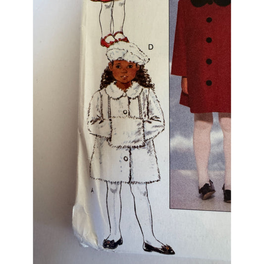 Vintage Girls Coat Sewing Pattern Butterick 6301 Beret Scarf Muff 4-6 90s Uncut
