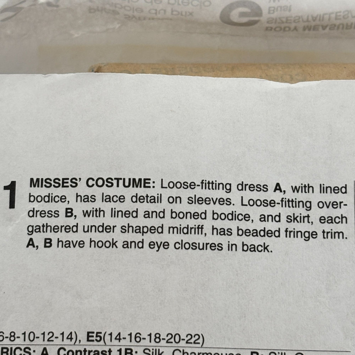 McCalls Costume Sewing Pattern M7941 Angela Clayton Regency Dress Misses 14-22 Uncut