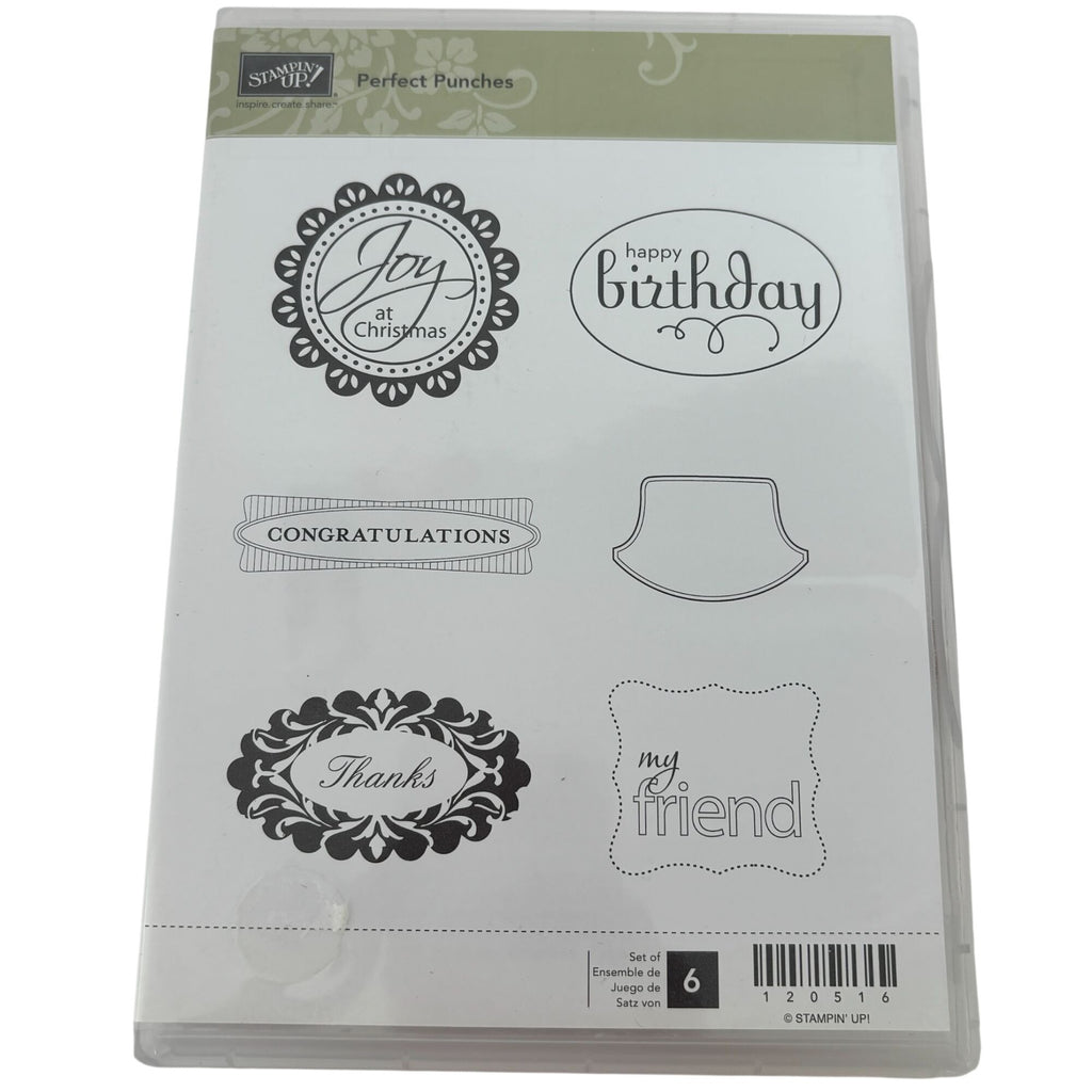Stampin Up Clear Mount Rubber Stamps Set Perfect Punches Birthday Thanks Labels Frames Christmas
