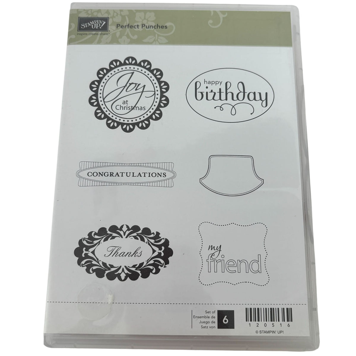 Stampin Up Clear Mount Rubber Stamps Set Perfect Punches Birthday Thanks Labels Frames Christmas