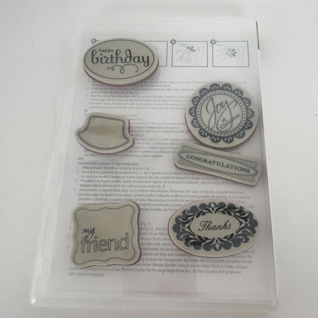 Stampin Up Clear Mount Rubber Stamps Set Perfect Punches Birthday Thanks Labels Frames Christmas