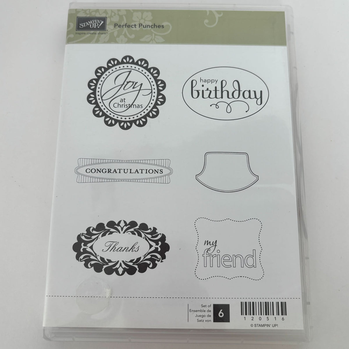Stampin Up Clear Mount Rubber Stamps Set Perfect Punches Birthday Thanks Labels Frames Christmas