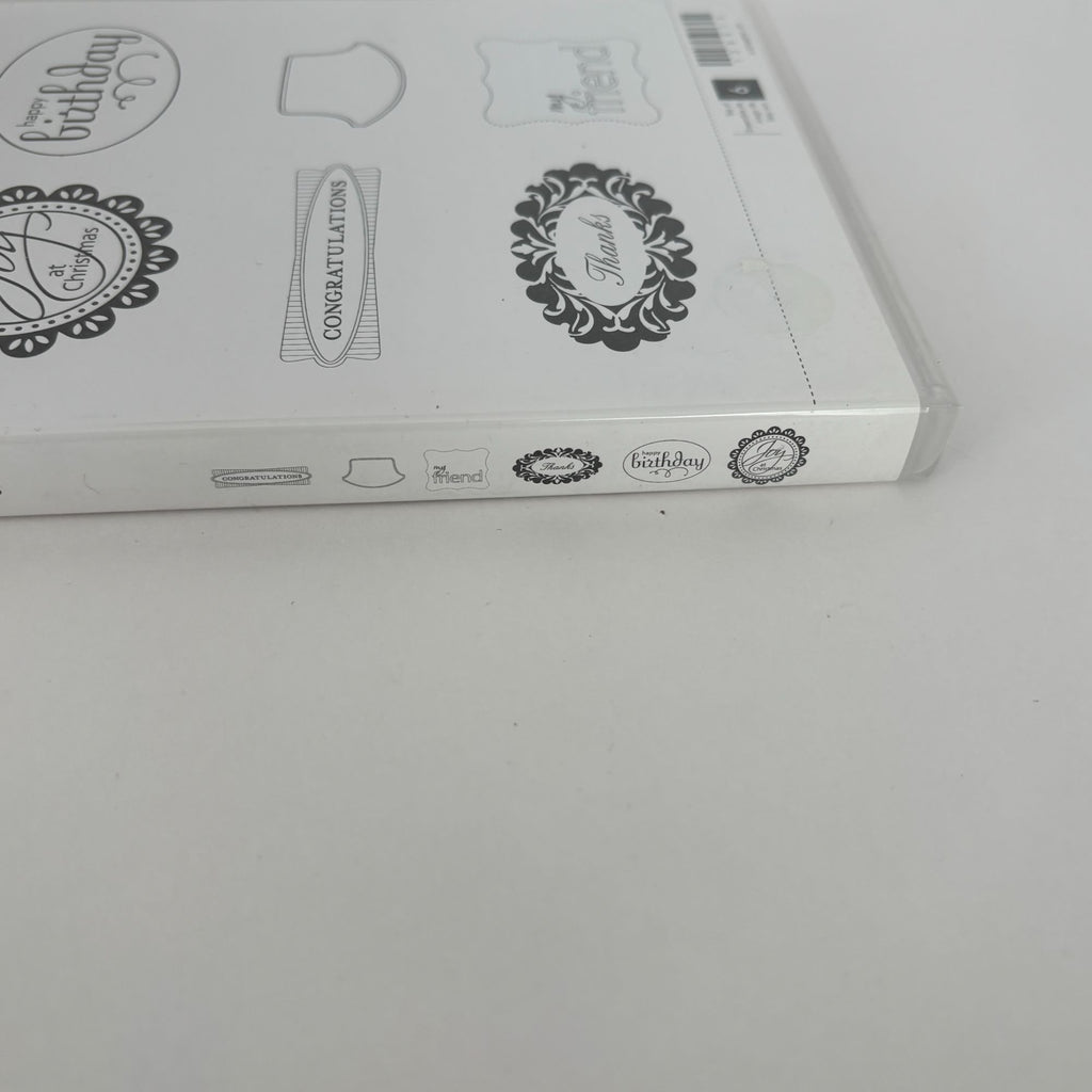Stampin Up Clear Mount Rubber Stamps Set Perfect Punches Birthday Thanks Labels Frames Christmas