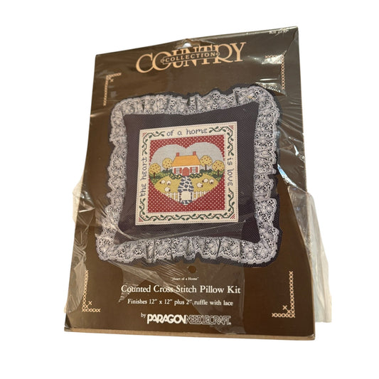 Paragon Needlecraft Counted Cross Stitch Pillow Kit Heart Of A Home With Lace
