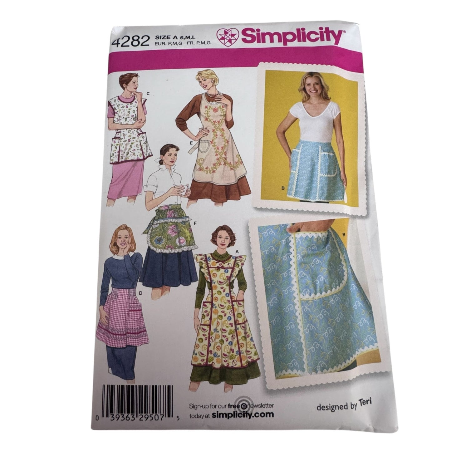 Simplicity Sewing Pattern 4282 Kitchen Half Apron Vintage Style Retro Farmhouse S-L Uncut Baking