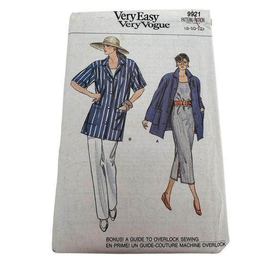Vogue Sewing Pattern 9921 Shirt Dress Pants Set 1980s Vintage Outfit 8 10 12 UC