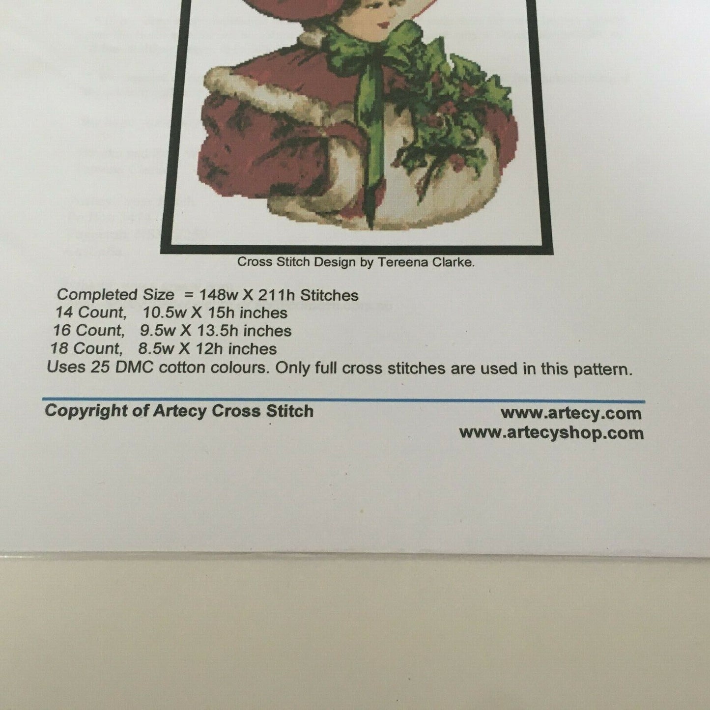 Artecy Christmas Belle Cross Stitch Pattern Victorian Caroler Lady Holiday Decor Winter Chart