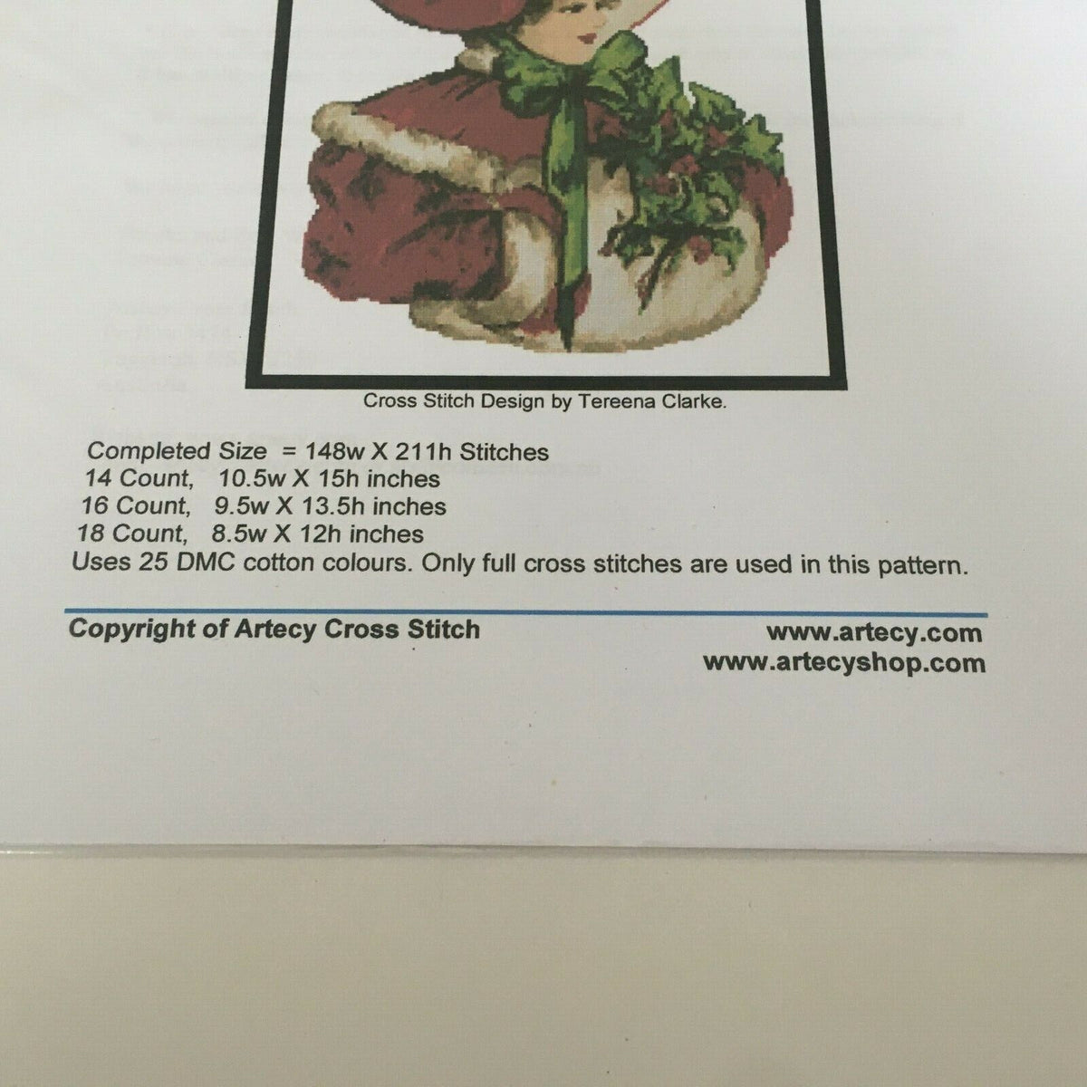 Artecy Christmas Belle Cross Stitch Pattern Victorian Caroler Lady Holiday Decor Winter Chart