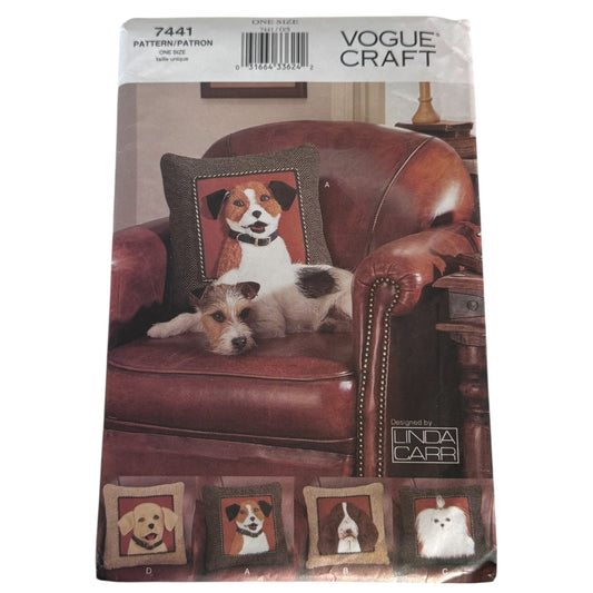 Vogue Sewing Pattern 7441 Dog Pillow Plush Animal Cushion Home Decor Uncut Square Pillows