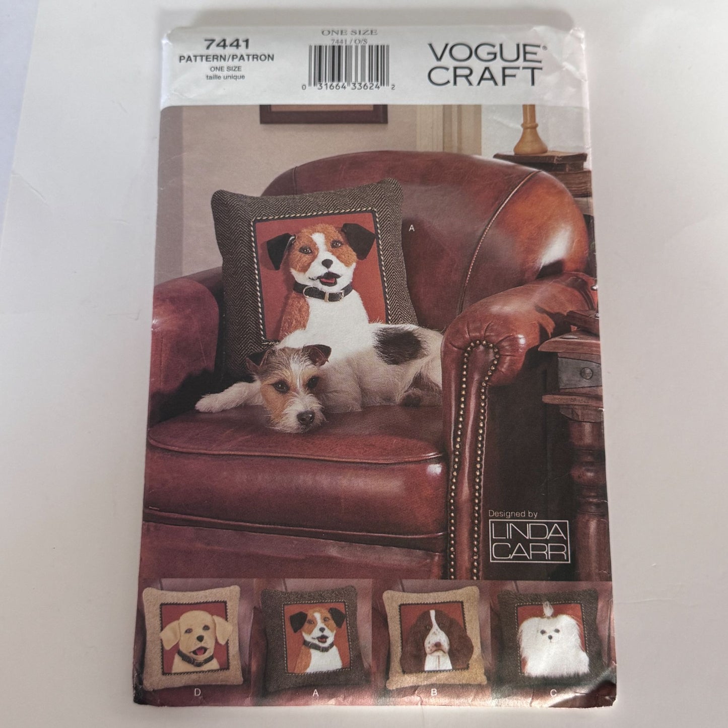 Vogue Sewing Pattern 7441 Dog Pillow Plush Animal Cushion Home Decor Uncut Square Pillows