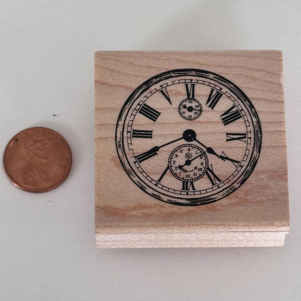 Stampabilities Rubber Stamp Vintage Clock Face Roman Numeral Steampunk Timepiece Antique Cardmaking Wood Mounted