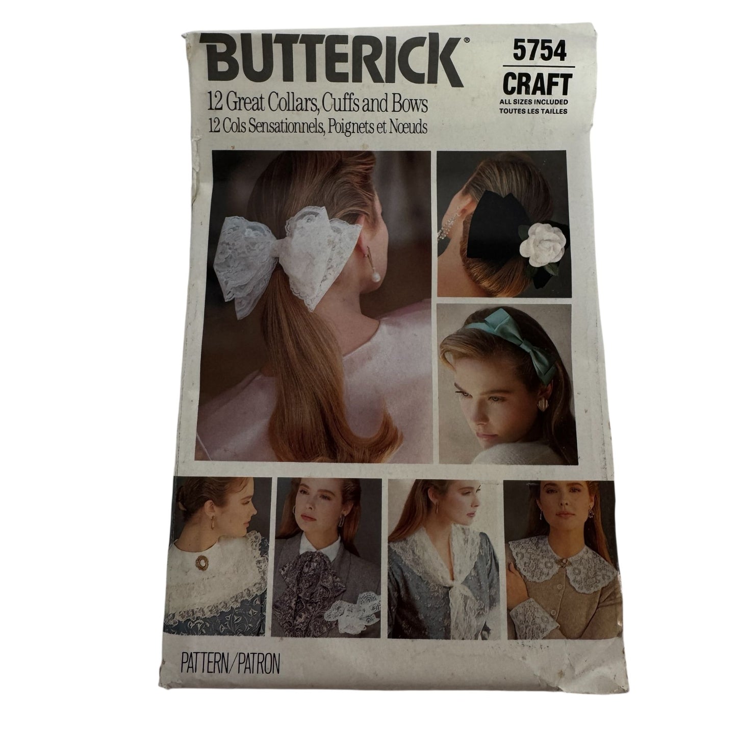 Butterick Sewing Pattern 5754 Neck Collars Cuffs Hair Bows 1980s Craft Uncut