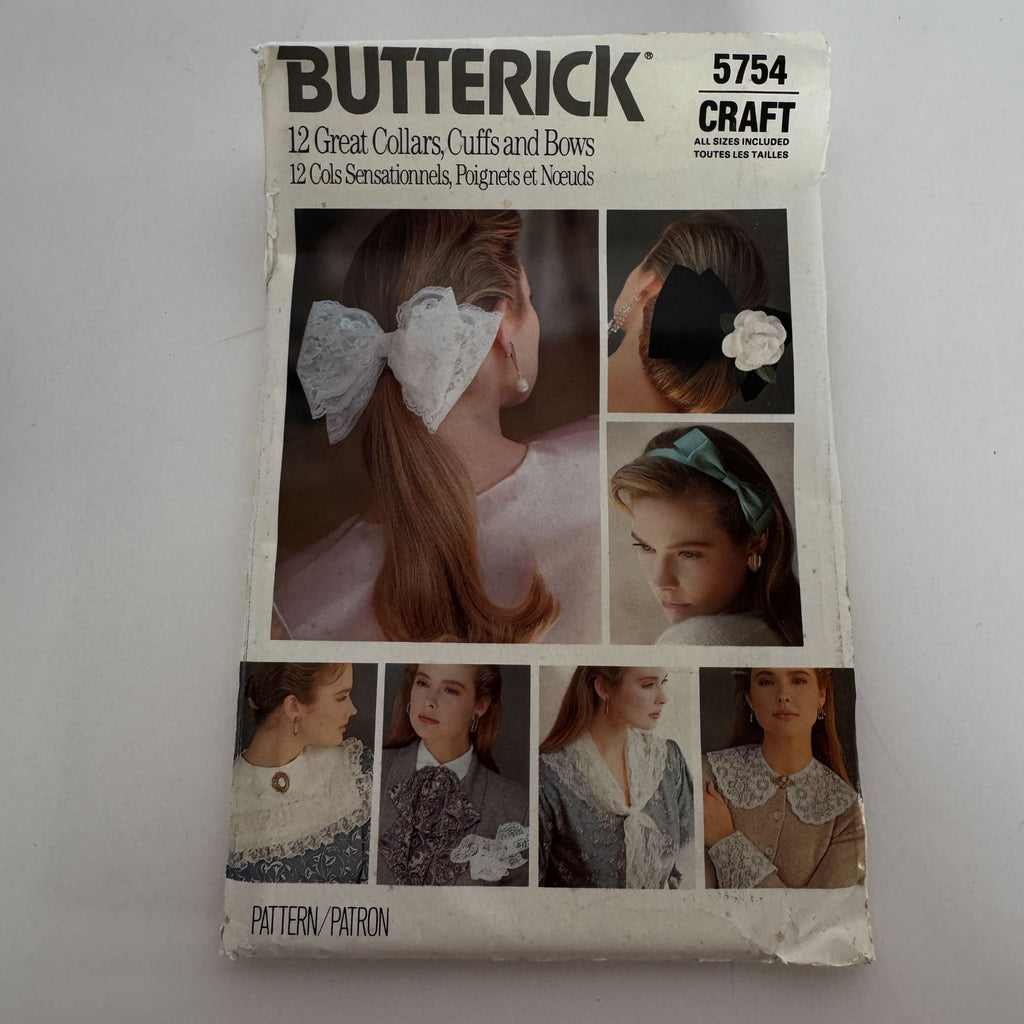 Butterick Sewing Pattern 5754 Neck Collars Cuffs Hair Bows 1980s Craft Uncut