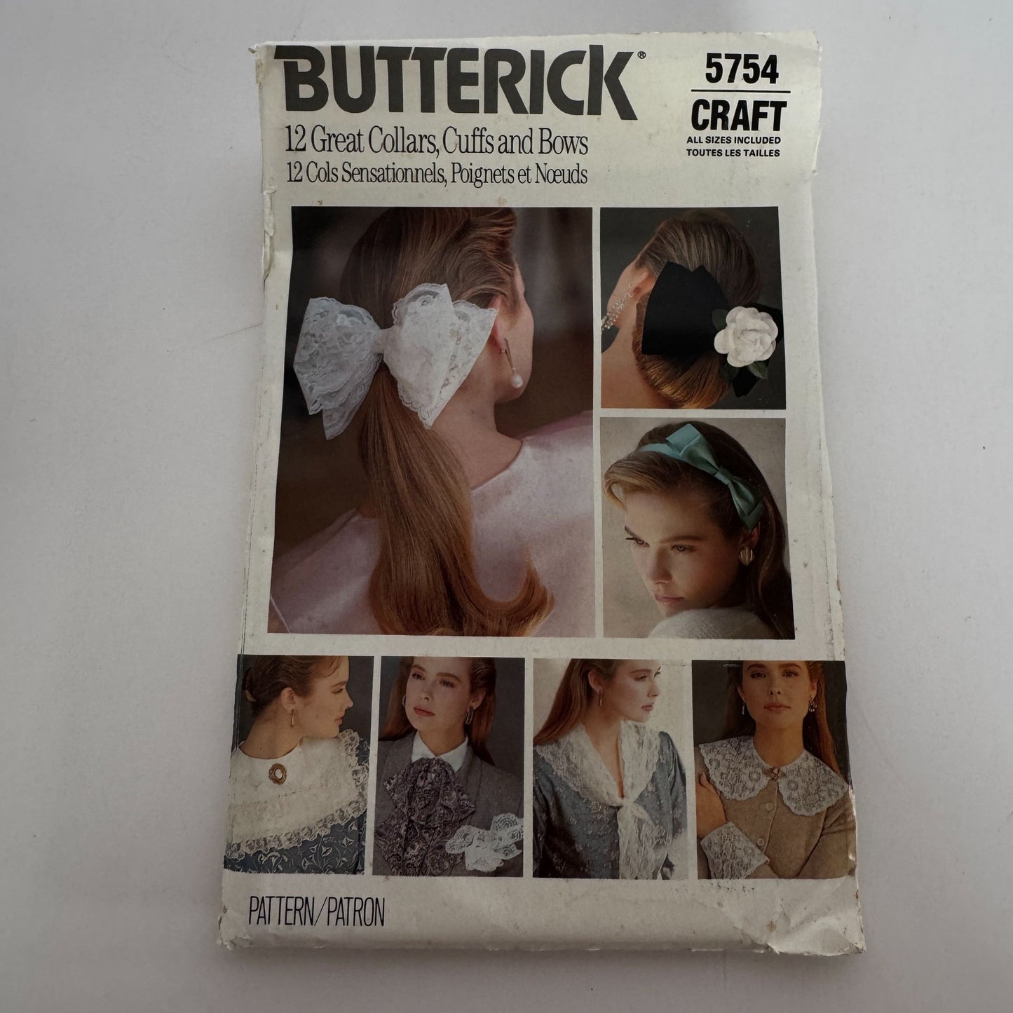 Butterick Sewing Pattern 5754 Neck Collars Cuffs Hair Bows 1980s Craft Uncut