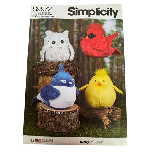 Simplicity Sewing Pattern S9972 Plush Bird and Owl Stuffed Animals Toys Uncut