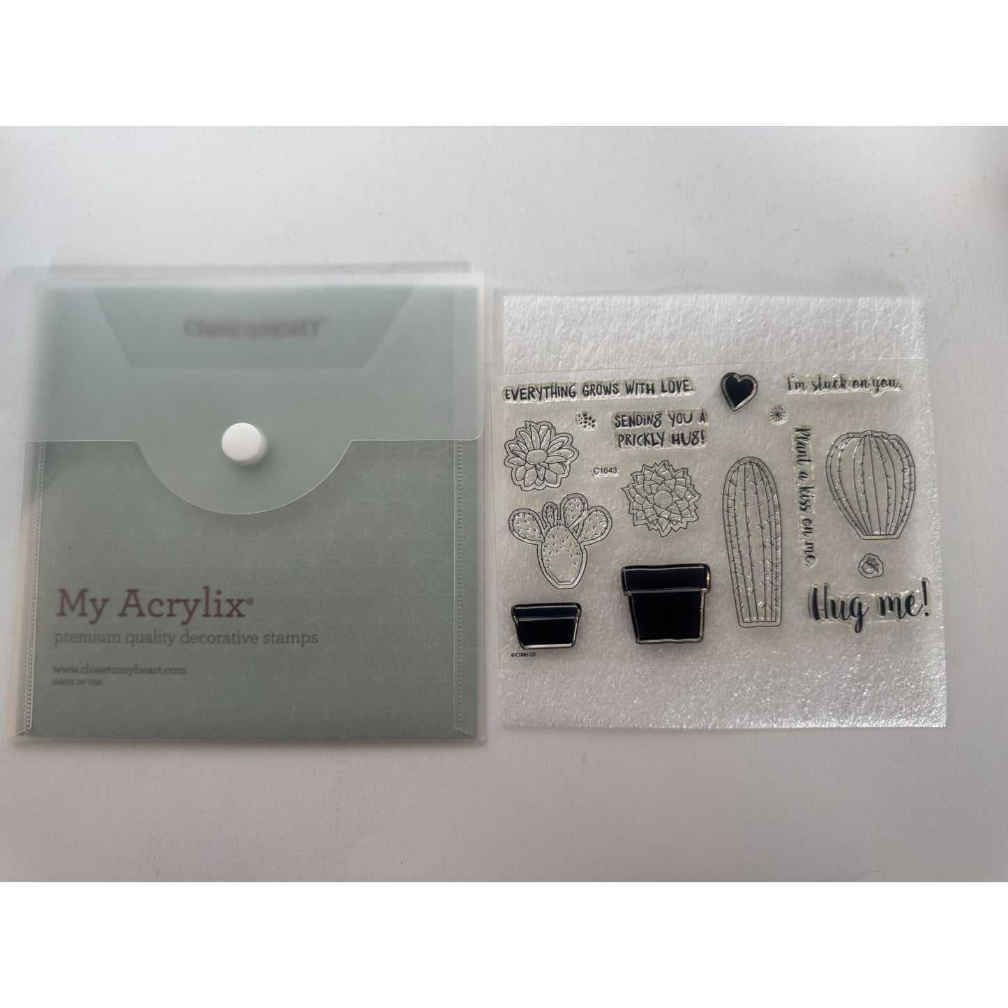 CTMH My Acrylix Acrylic Stamp Set Stuck on You Cactus Hug Me Plant a Kiss C1643