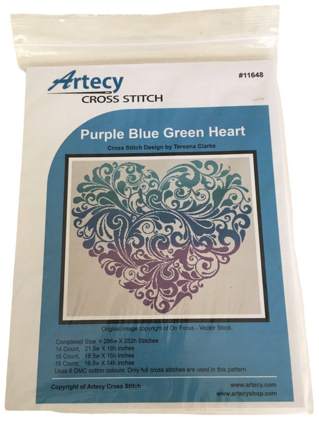 Artecy Counted Cross Stitch Pattern Purple Blue Green Heart Love Swirl Modern Romantic 11648