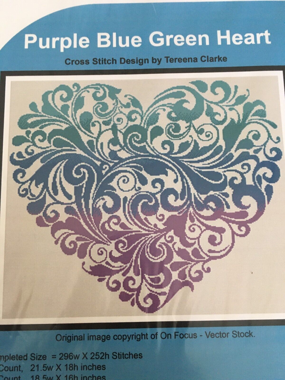 Artecy Counted Cross Stitch Pattern Purple Blue Green Heart Love Swirl Modern Romantic 11648