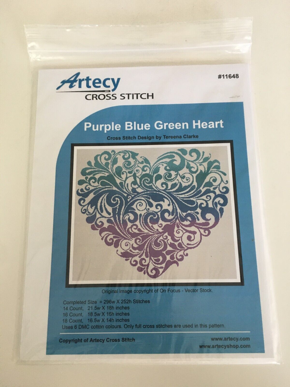Artecy Counted Cross Stitch Pattern Purple Blue Green Heart Love Swirl Modern Romantic 11648