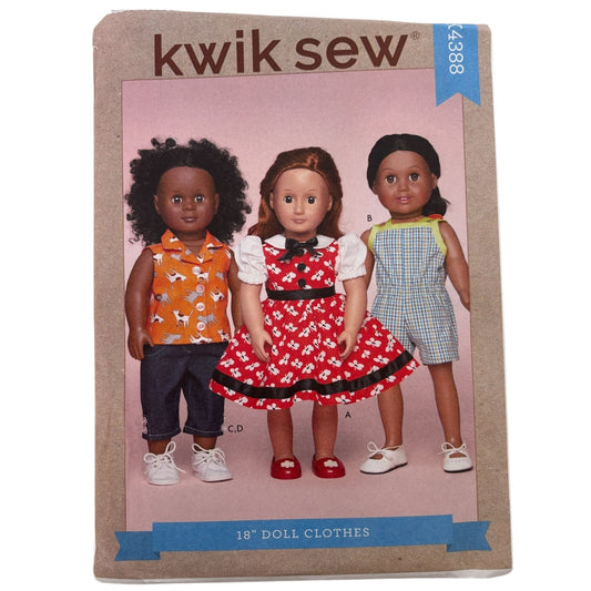 Kwik Sew Sewing Pattern K4388 18 Inch Doll Clothes Clothing Dress Romper Outfit