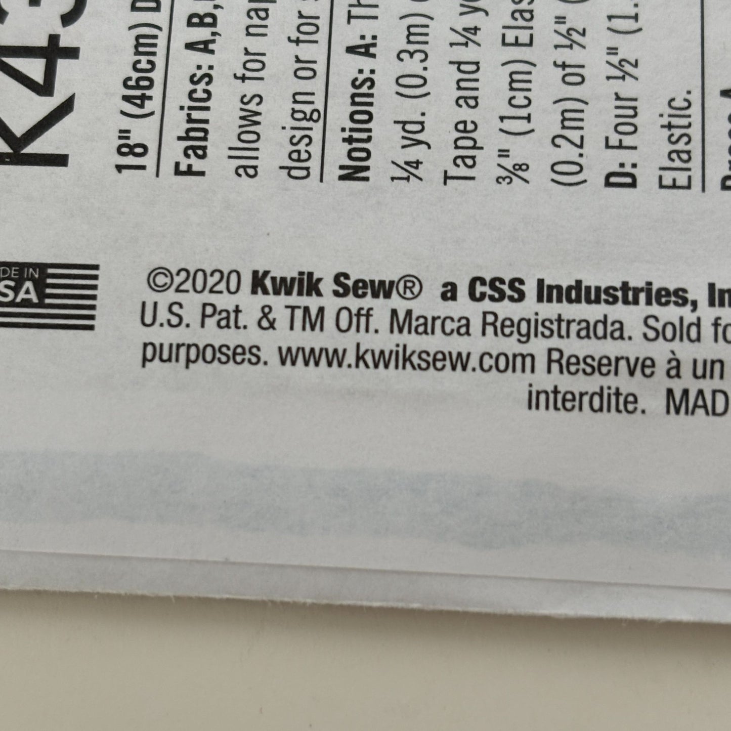 Kwik Sew Sewing Pattern K4388 18 Inch Doll Clothes Clothing Dress Romper Outfit