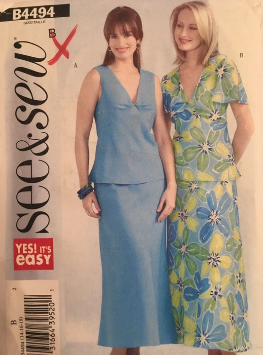 Butterick Sewing Pattern B4494 Summer Top Skirt Minimalist Easy Y2K 14 16 18 UC