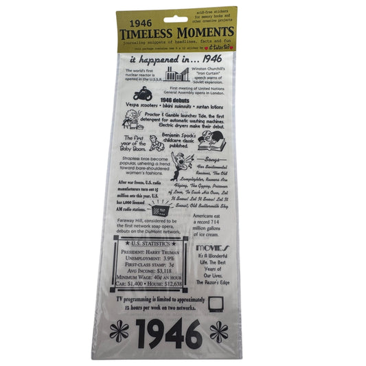 Timeless Moments Scrapbook Stickers Year 1946 Journaling Snippets of Headlines Memory Books Birthday Cardmaking