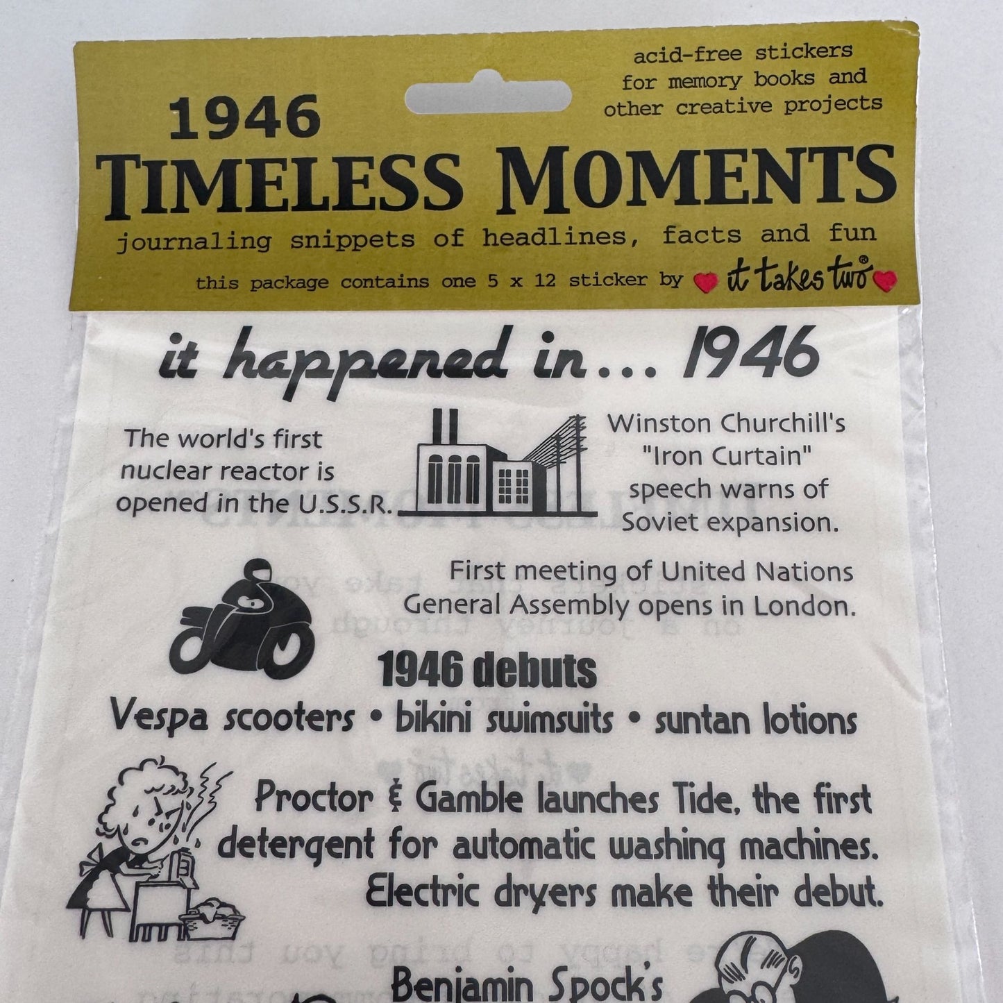 Timeless Moments Scrapbook Stickers Year 1946 Journaling Snippets of Headlines Memory Books Birthday Cardmaking