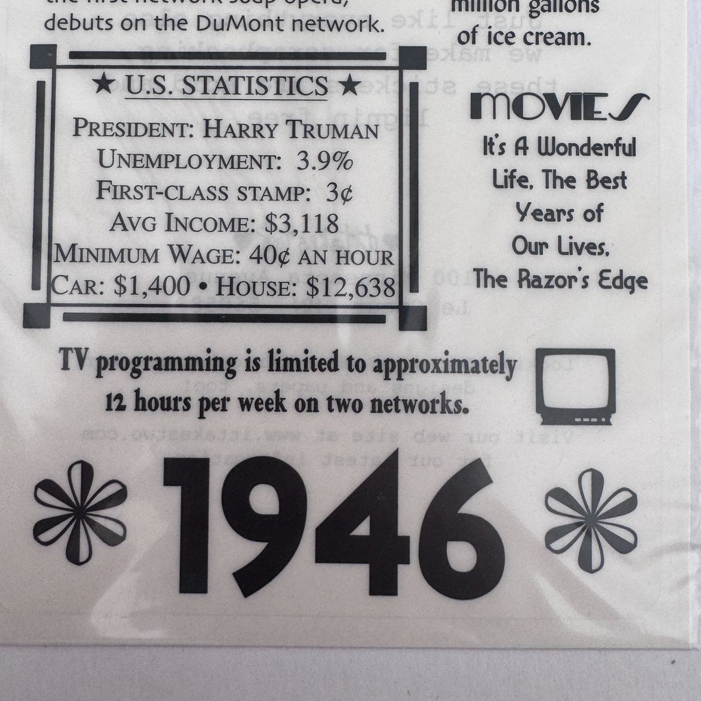 Timeless Moments Scrapbook Stickers Year 1946 Journaling Snippets of Headlines Memory Books Birthday Cardmaking