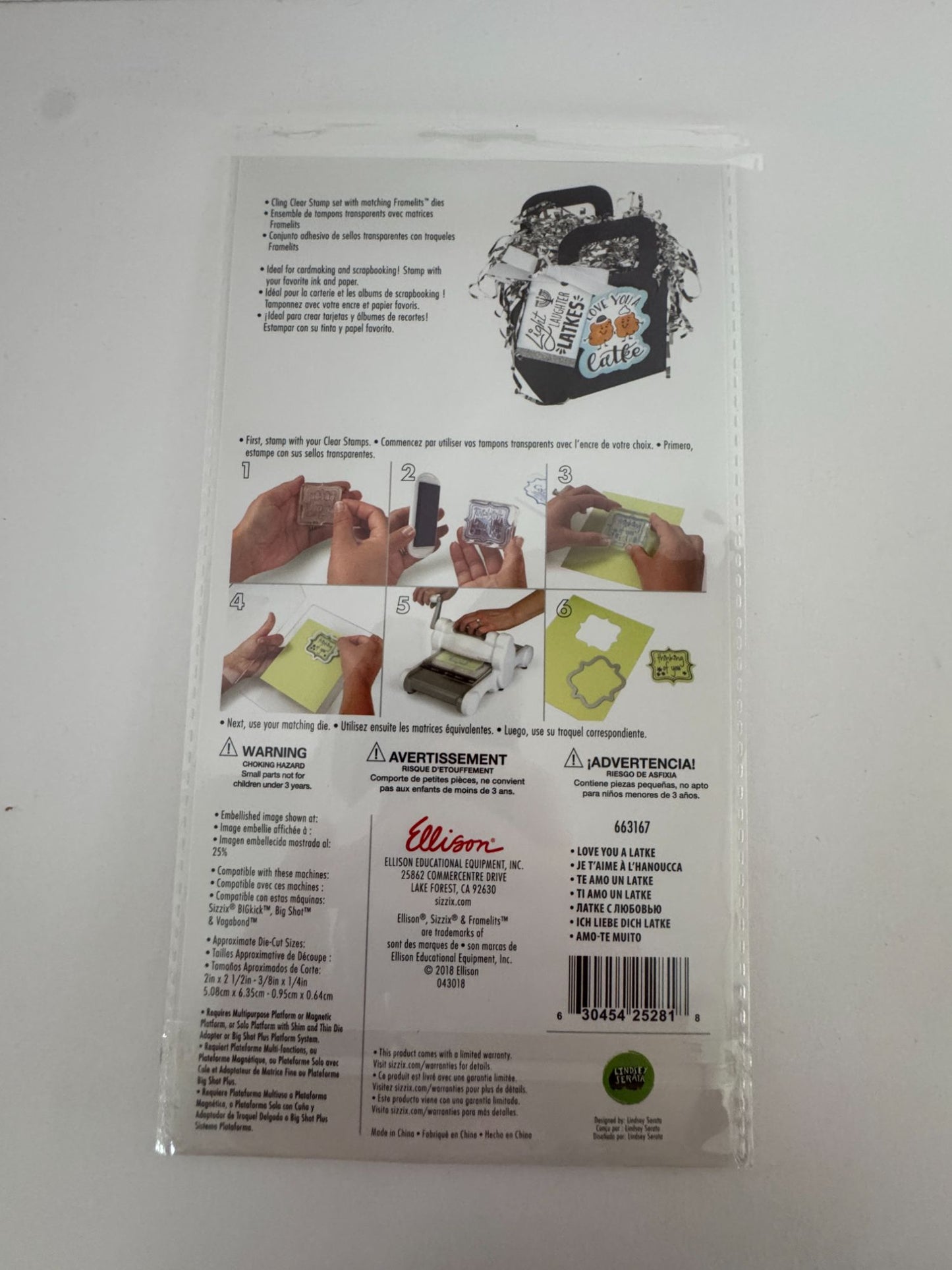 Sizzix Framelits 8 Dies 5 Stamps Love You a Latke Pun Hanukkah Cardmaking 663167