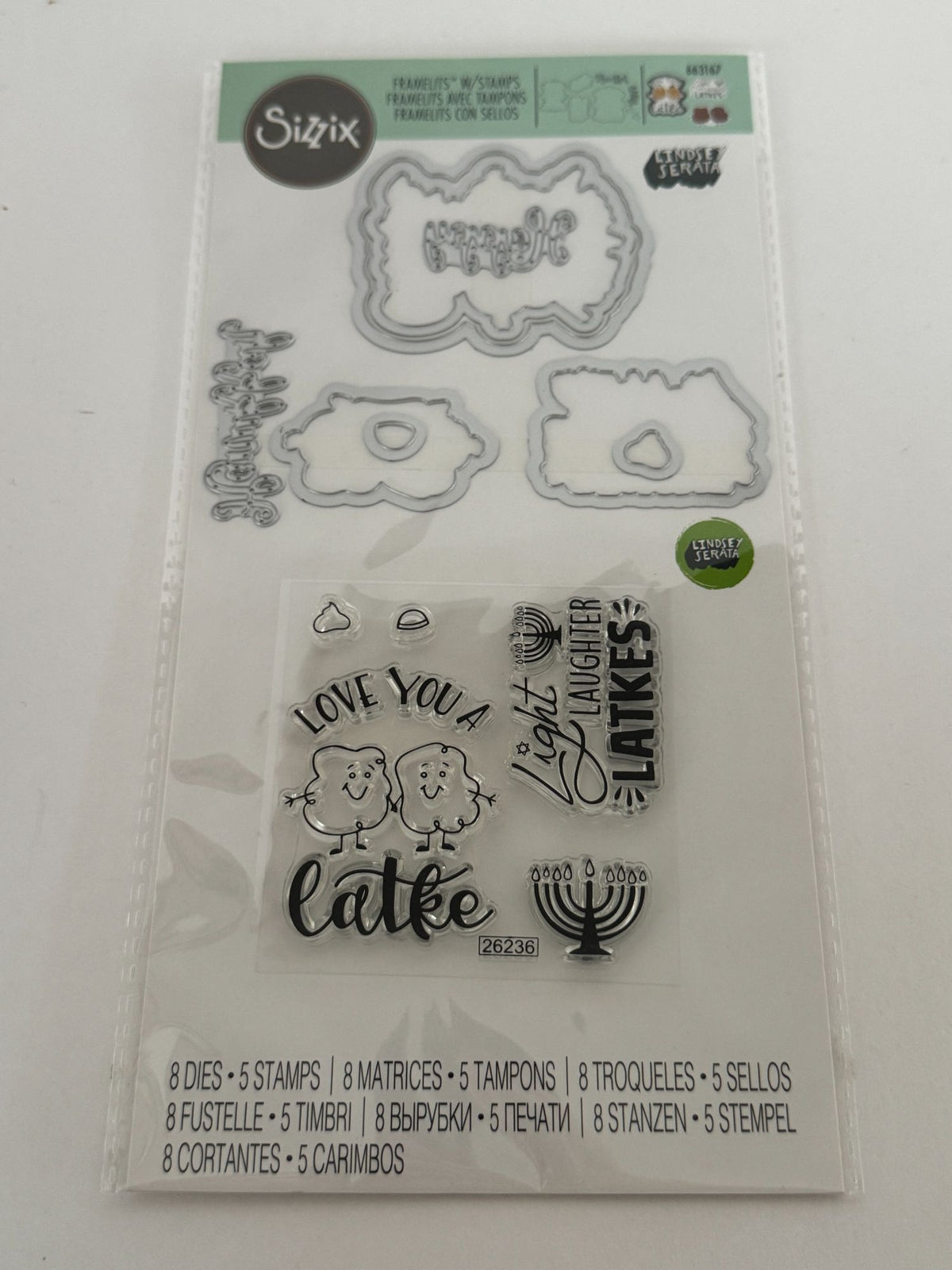 Sizzix Framelits 8 Dies 5 Stamps Love You a Latke Pun Hanukkah Cardmaking 663167