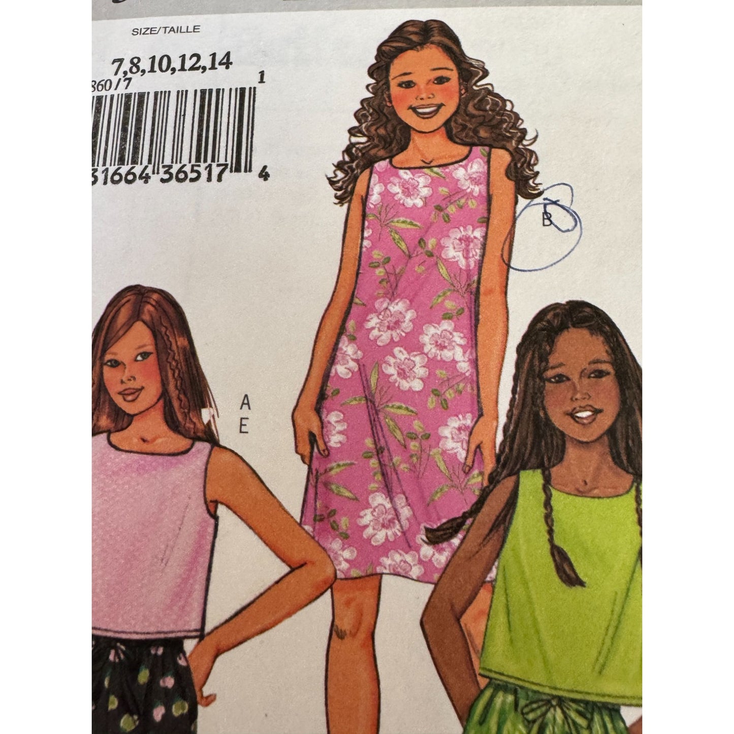 Y2K Girls Dress Sewing Pattern Butterick 3860 Early 2000s Kids Outfit Top Shorts Pants  Girls Sizes 7-14