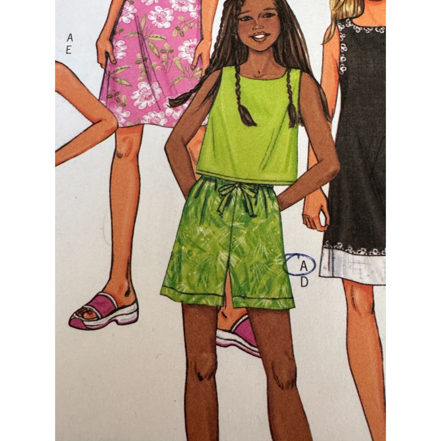 Y2K Girls Dress Sewing Pattern Butterick 3860 Early 2000s Kids Outfit Top Shorts Pants  Girls Sizes 7-14